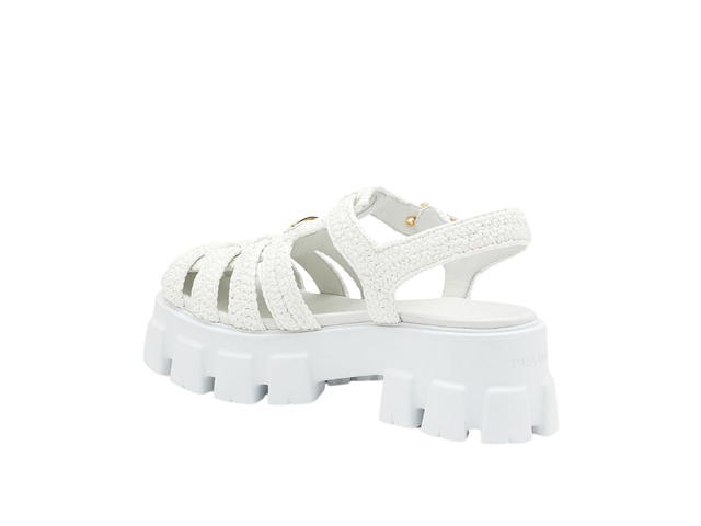 Prada Prada Monolith Crochet Cage Sandals With Enameled Metal Triangle Logo White (W) - view 2