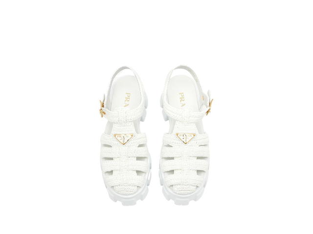 Prada Prada Monolith Crochet Cage Sandals With Enameled Metal Triangle Logo White (W) - view 3