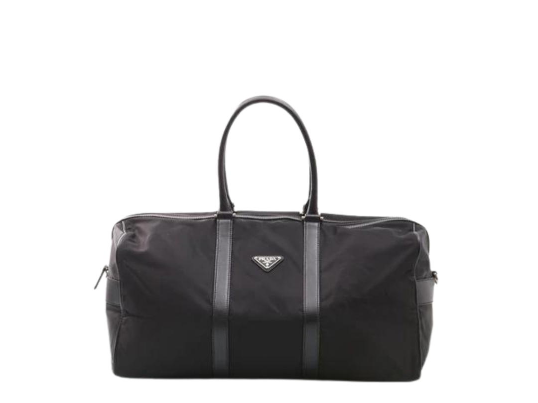 Prada Prada Nylon Tessuto Duffle Bag In Fabric-Leather With Silver Hardware Black