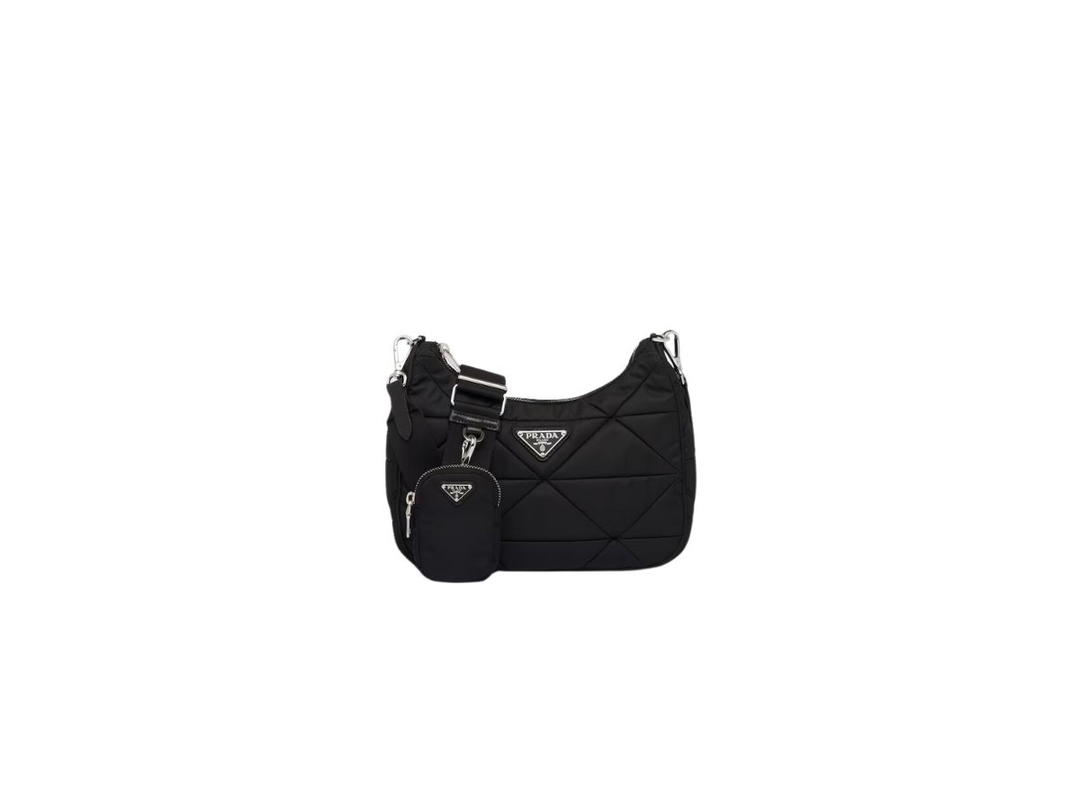 Prada Prada Padded Re-Nylon Shoulder Bag With Enameled Metal Triangle Logo And Metal Hardware Black