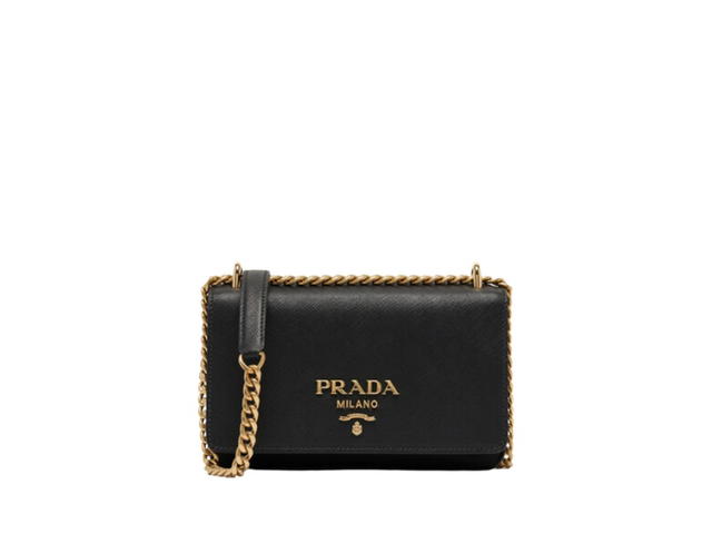 Prada Prada Pattina Tessuto Leather With Metal Lettering Logo Black - view 1