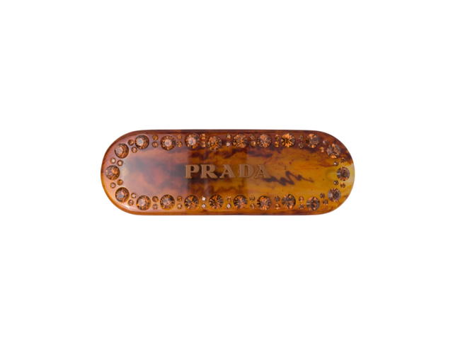 Prada Prada Plex Hair Clip In Metal Lettering Logo With Crystals Patal Rust Tortoiseshell - view 1