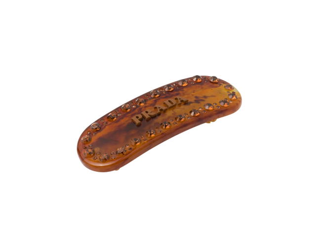 Prada Prada Plex Hair Clip In Metal Lettering Logo With Crystals Patal Rust Tortoiseshell - view 2