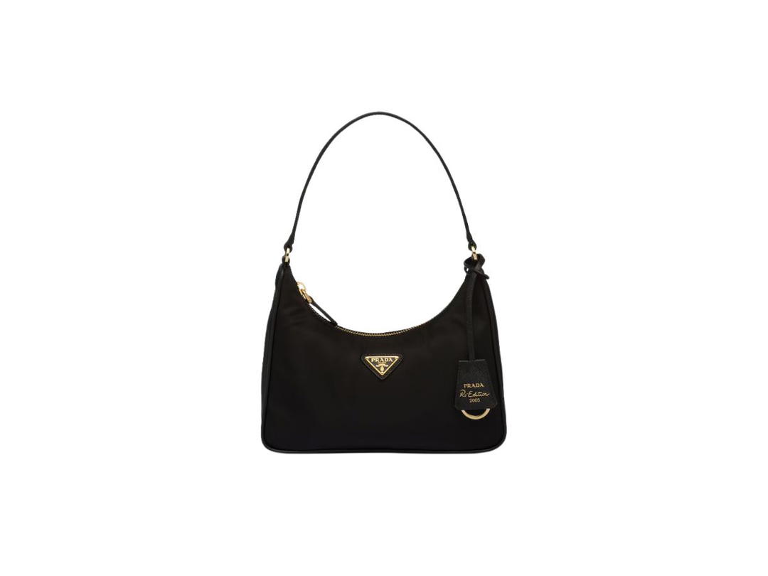 Prada Prada Re-Edition 2005 Re-Nylon And Saffiano Mini Bag With Enameled Gold-Metal Triangle Logo Black