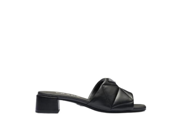 Prada Prada Quilted Nappa Leather Slides With Enameled Metal Triangle Logo Black - view 1