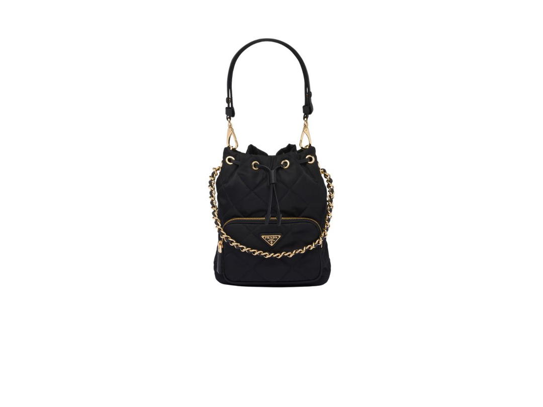 Prada Prada Re-Edition 1995 Chaîne Re-Nylon Shoulder Bag With Enameled Metal Triangle Logo And Gold Metal Hardware Black