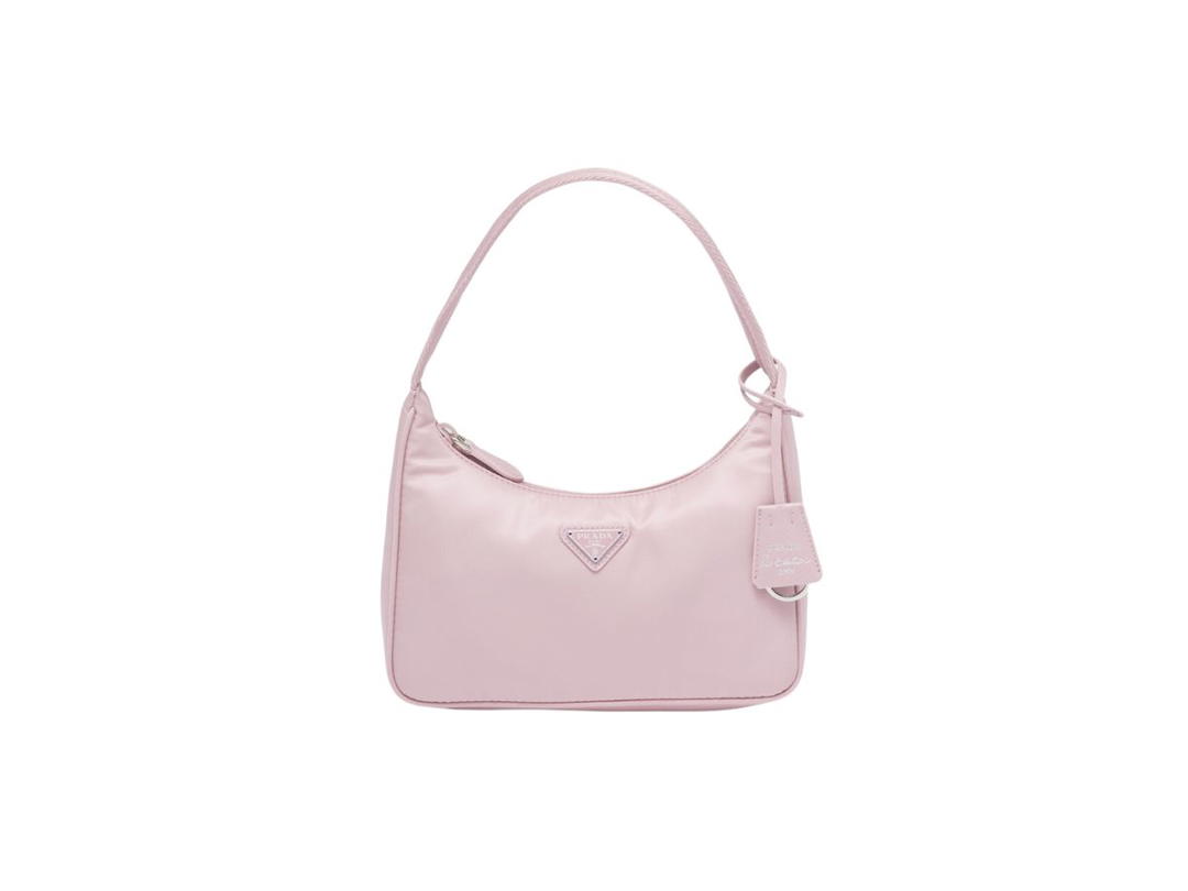 Prada Prada Re-Edition 2000 Re-Nylon Mini-Bag With Enameled Metal Triangle Logo And Woven Tape Handle Alabaster Pink