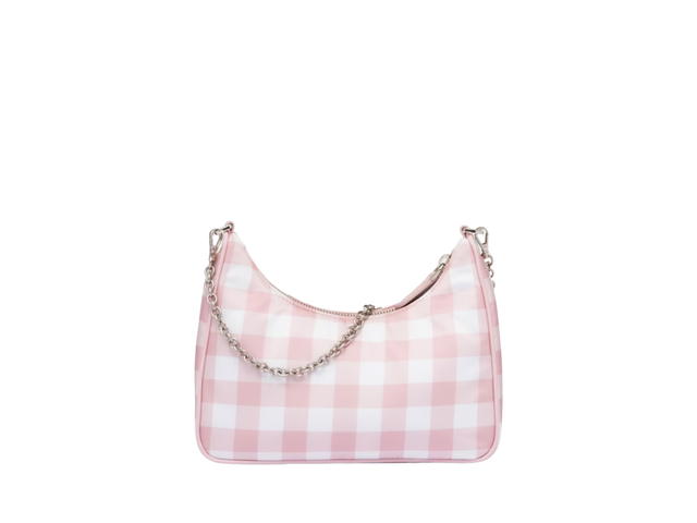 Prada Prada Re-Edition 2005 Printed Re-Nylon Bag In Gingham Check Print Fabric With Enameled Triangle Logo Metal Hardware Alabaster Pink - view 2