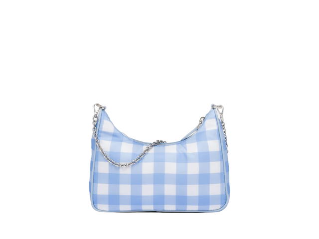 Prada Prada Re-Edition 2005 Printed Re-Nylon Bag In Gingham Check Print Fabric With Enameled Triangle Logo Metal Hardware Light Blue - view 2