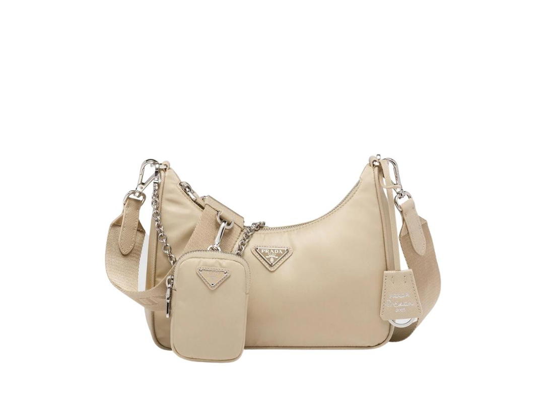 Prada Prada Re-Edition 2005 Re-Nylon Bag In Fabric And Leather With Metal Hardware Desert Beige