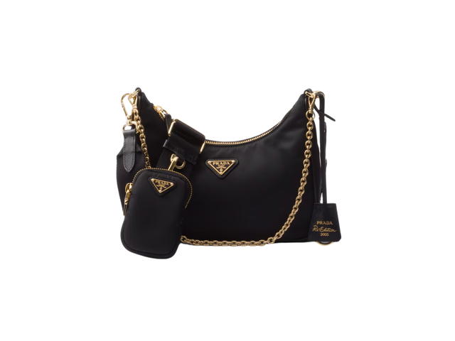 Prada Prada Re-Edition 2005 Re-Nylon Bag With Enameled Metal Triangle Logo And Gold Metal Hardware Black - view 1