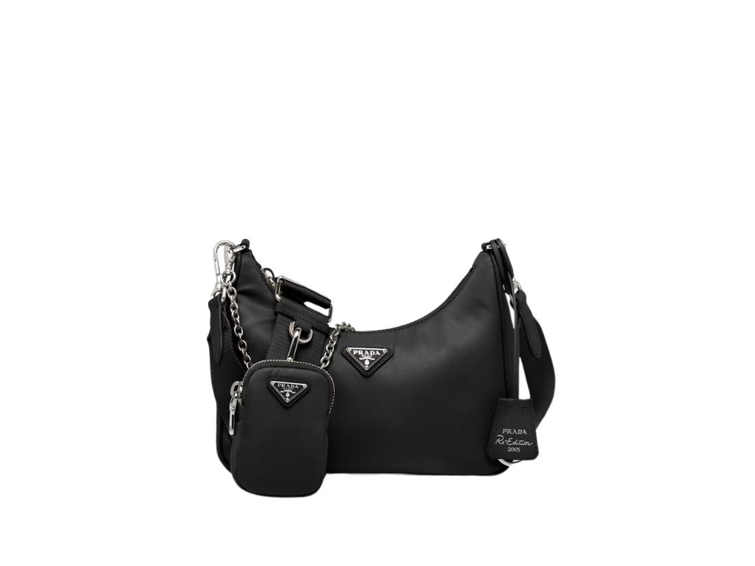 Prada Prada Re-Edition 2005 Re-Nylon Bag With Enameled Metal Triangle Logo Black