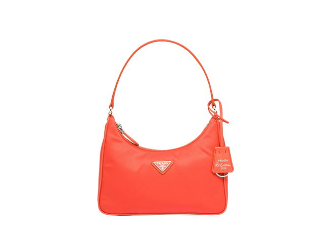 Prada Prada Re-Edition 2005 Re-Nylon Mini Bag In Fabric-Leather With Enameled Metal Triangle Logo Orange - view 1
