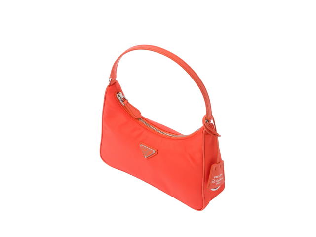 Prada Prada Re-Edition 2005 Re-Nylon Mini Bag In Fabric-Leather With Enameled Metal Triangle Logo Orange - view 3