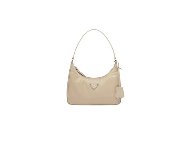 Prada Prada Re-Edition 2005 Re-Nylon Mini Bag With Leather Handle And Enameled Metal Triangle Logo Desert Beige - view 1