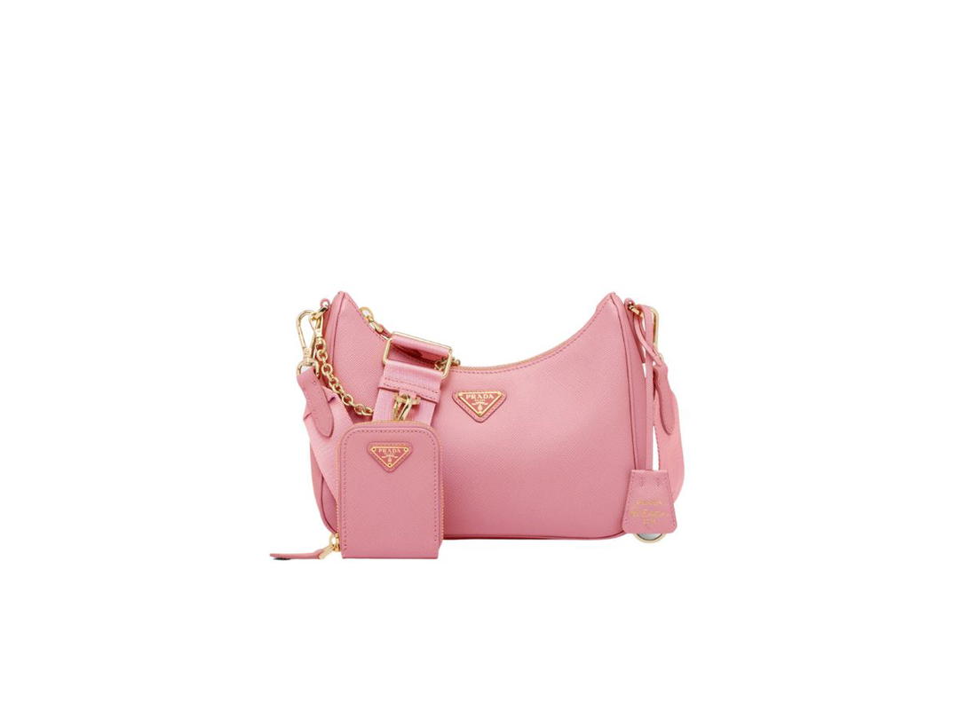 Prada Prada Re-Edition 2005 Saffiano Leather Bag With Enameled Metal Triangle Logo On The Front And Metal Hardware Petal Pink