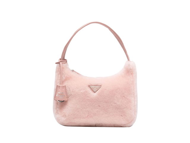 Prada Prada Re-Edition Mini Shoulder Bag In Shearling Leather With Enamelled Metal Triangle Logo Orchid Pink - view 1