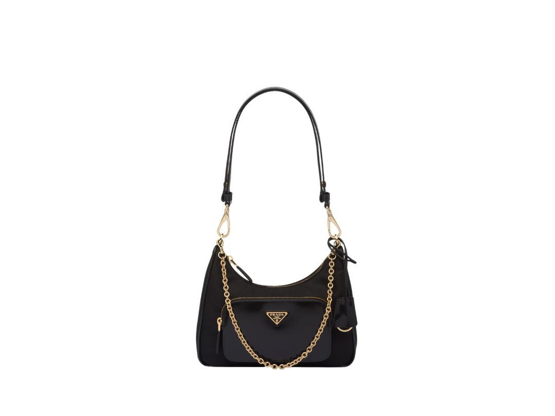 Prada Prada Re-Nylon And Brushed Leather Mini-Bag With Enameled Metal Triangle Logo And Metal Hardware Black