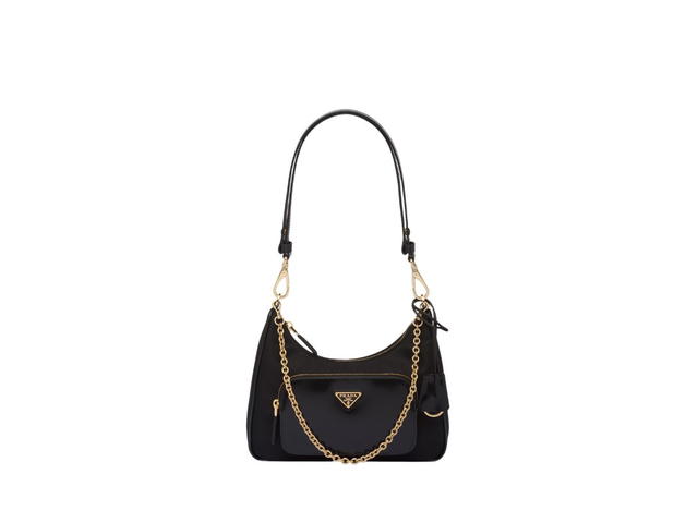 Prada Prada Re-Nylon And Brushed Leather Mini-Bag With Enameled Metal Triangle Logo And Metal Hardware Black - view 1