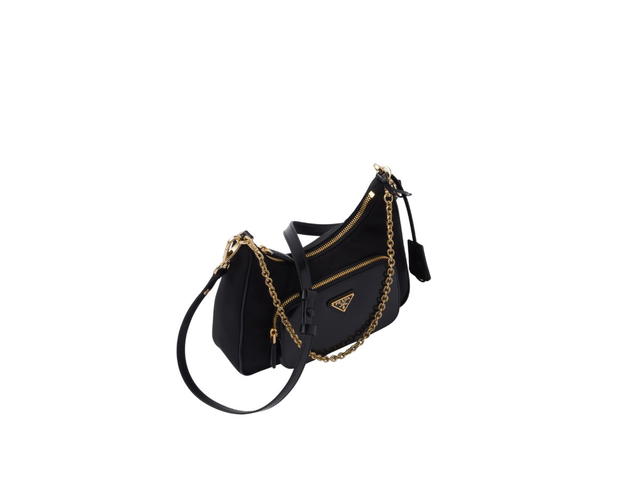 Prada Prada Re-Nylon And Brushed Leather Mini-Bag With Enameled Metal Triangle Logo And Metal Hardware Black - view 2