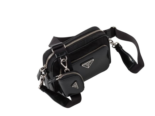Prada Prada Re-Nylon And Brushed Leather Shoulder Bag With Enameled Metal Triangle Logo And One External Zipper Pocket - view 2