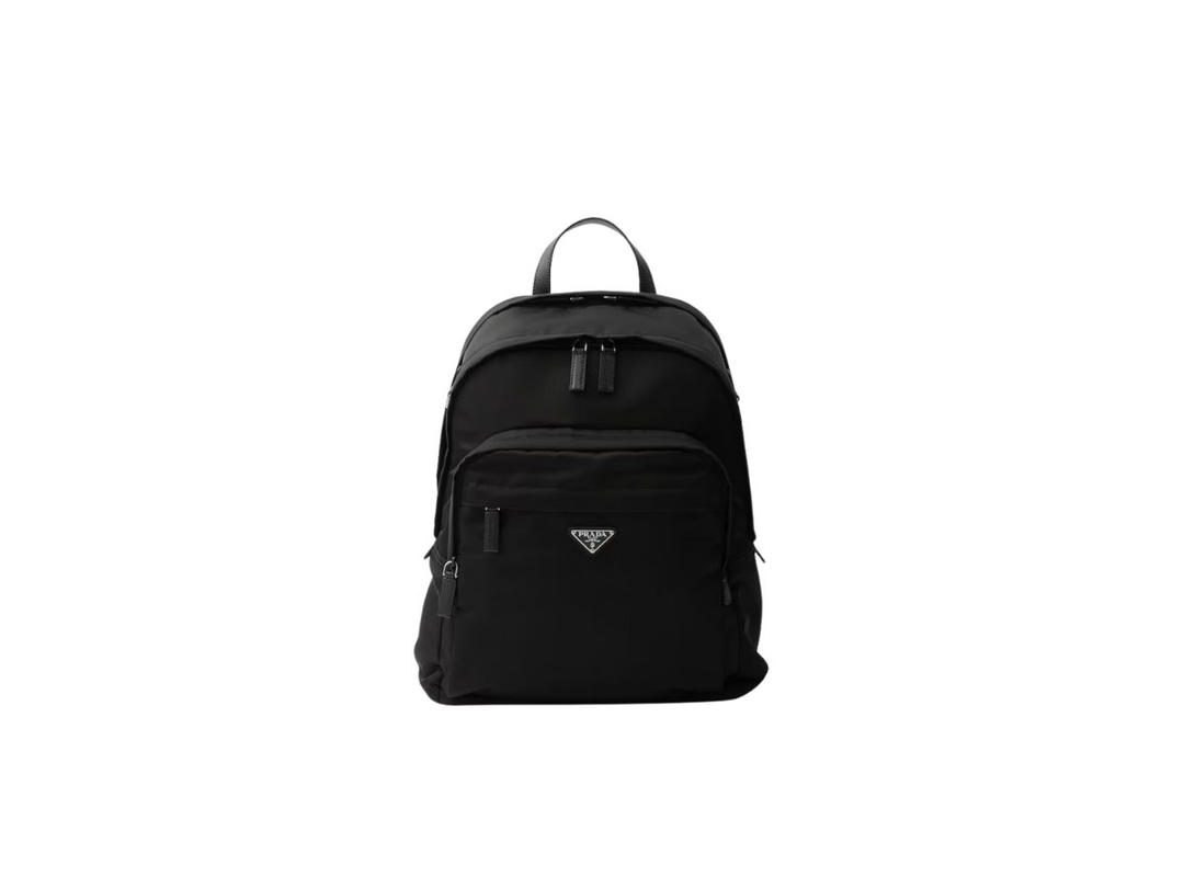 Prada Prada Re-Nylon And Saffiano Leather Backpack With Enameled Metal Triangle Logo Black