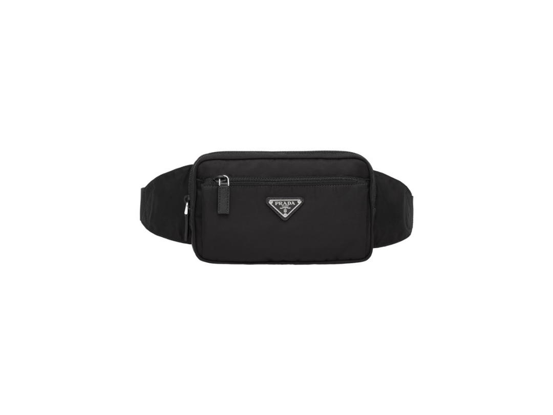 Prada Prada Re-Nylon And Saffiano Leather Belt Bag With Enameled Metal Triangle Logo Black