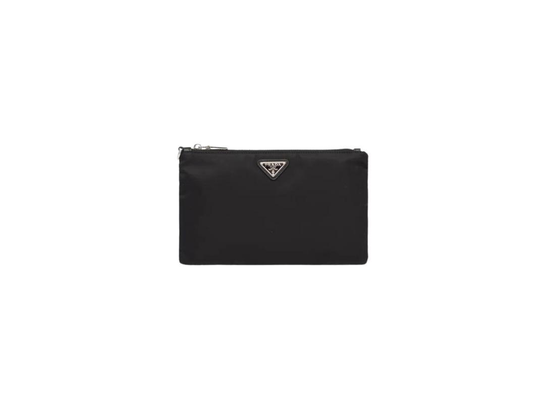 Prada Prada Re-Nylon And Saffiano Leather Pouch With Enameled Metal Triangle Logo Black
