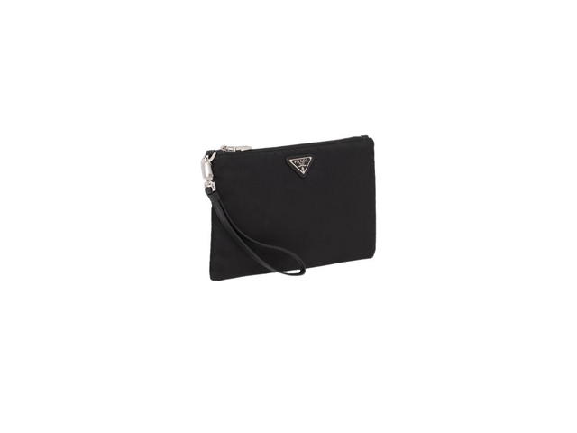 Prada Prada Re-Nylon And Saffiano Leather Pouch With Enameled Metal Triangle Logo Black - view 3