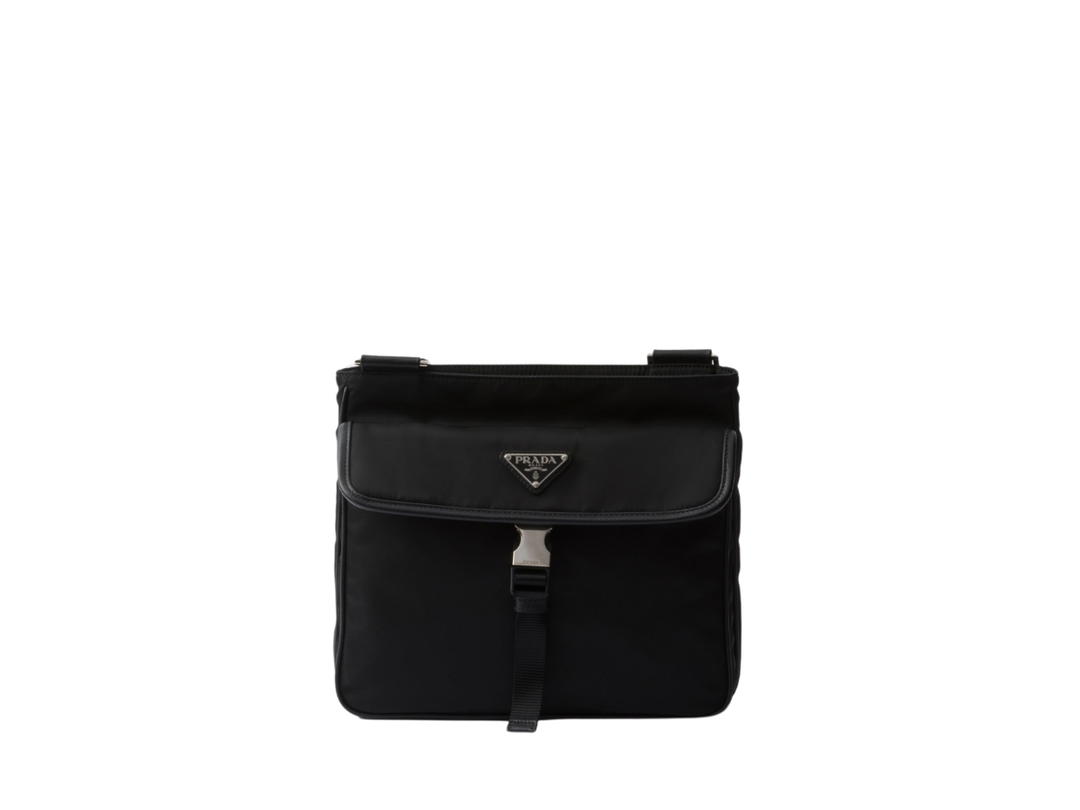Prada Prada Re-nylon And Saffiano Leather Shoulder Bag With Enameled Metal Triangle Logo Black