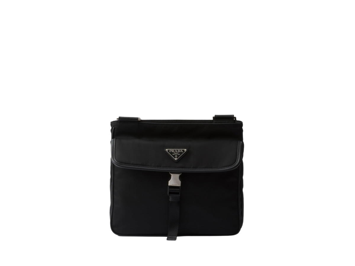 Prada Prada Re-nylon And Saffiano Leather Shoulder Bag With Enameled Metal Triangle Logo Black