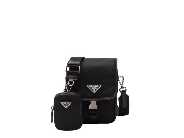 Prada Prada Re-Nylon And Saffiano Leather Shoulder Bag With Enameled Metal Triangle Logo On Flap Black - view 1