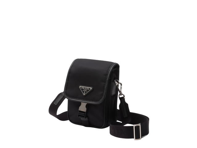 Prada Prada Re-Nylon And Saffiano Leather Shoulder Bag With Enameled Metal Triangle Logo On Flap Black - view 2