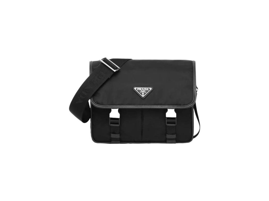 Prada Prada Re-Nylon And Saffiano Leather Shoulder Bag With Enameled Metal Triangle Logo On The Flap Black