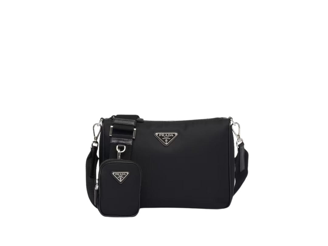 Prada Prada Re-Nylon And Saffiano Leather Shoulder With Enameled Metal Triangle Logo Black