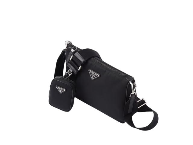 Prada Prada Re-Nylon And Saffiano Leather Shoulder With Enameled Metal Triangle Logo Black - view 3