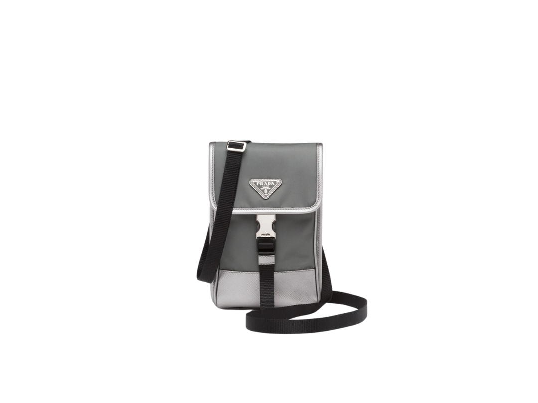 Prada Prada Re-Nylon And Saffiano Leather Smartphone Case With Enameled Metal Triangle Logo Silver