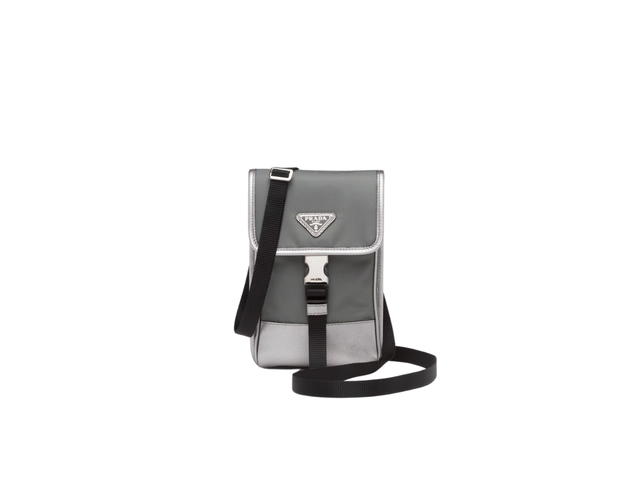 Prada Prada Re-Nylon And Saffiano Leather Smartphone Case With Enameled Metal Triangle Logo Silver - view 1