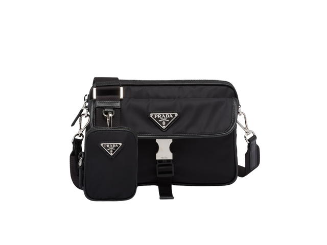 Prada Prada Re-Nylon And Saffiano Single Buckle Leather Shoulder Bag Black - view 1