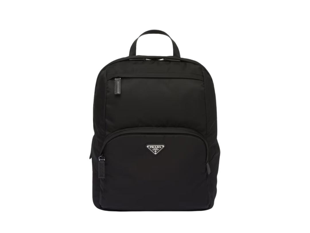 Prada Prada Re-Nylon Backpack In Saffiano Leather With Enameled Metal Haredware Black