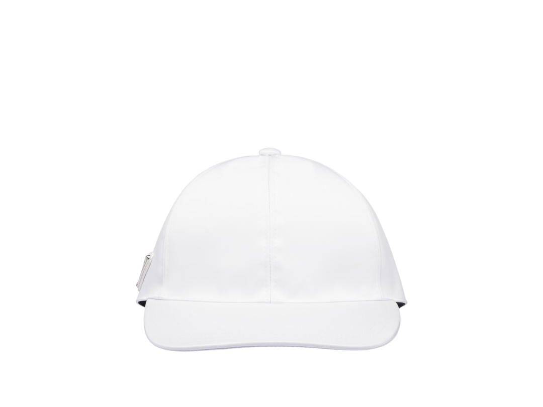 Prada Prada Re-Nylon Baseball Cap In Enameled Metal Triangle Logo White