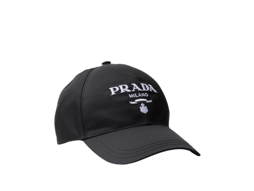 Prada Prada Re-Nylon Baseball Cap In Fabric With Embroidered Lettering Logo Black-White
