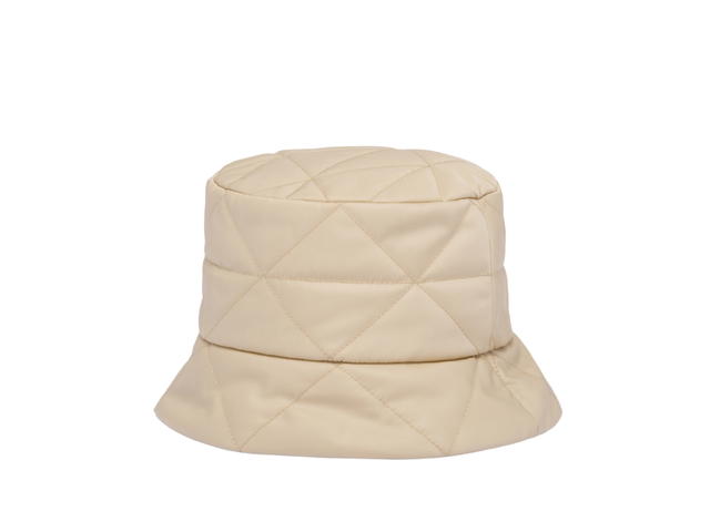 Prada Prada Re-Nylon Bucket Hat In Quilted Triangle Motif With Enameled Metal Triangle Logo Desert Beige - view 2
