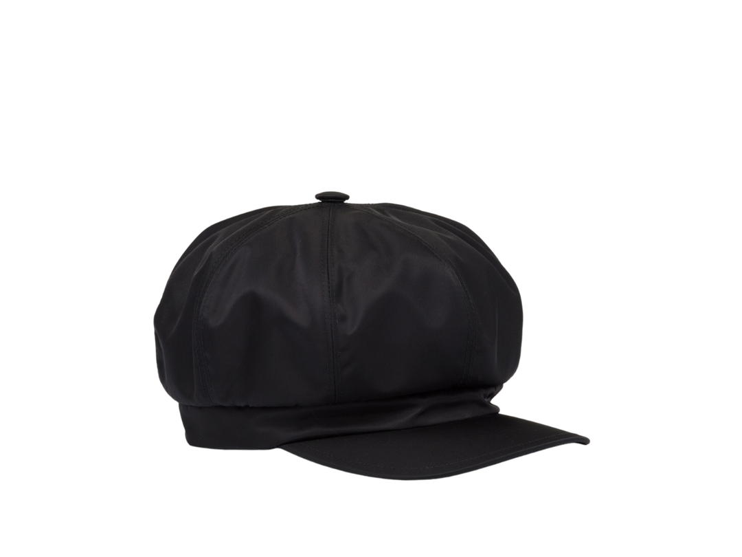 Prada Prada Re-Nylon Hat In Enameled Metal Triangle Logo Black