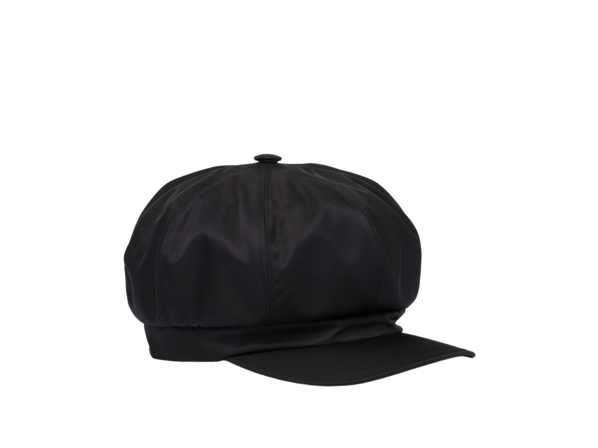 Prada Prada Re-Nylon Hat In Enameled Metal Triangle Logo Black