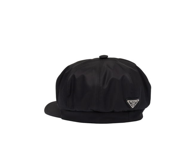 Prada Prada Re-Nylon Hat In Enameled Metal Triangle Logo Black - view 2