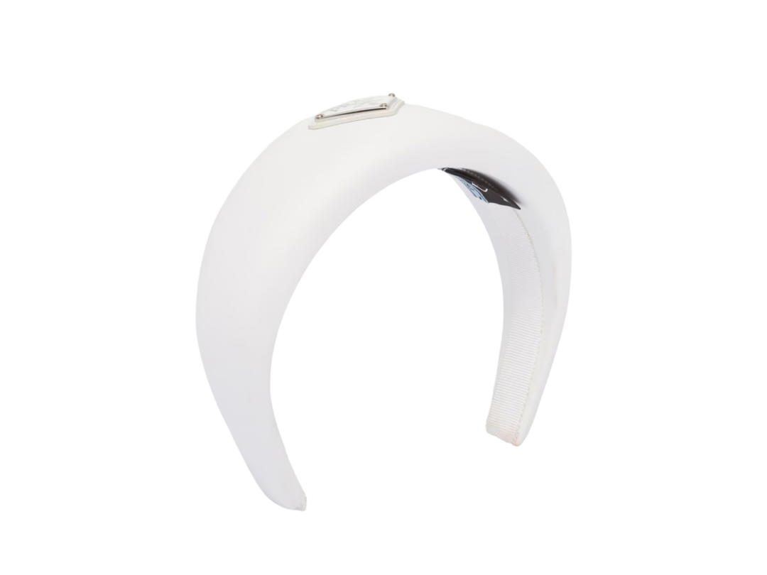 Prada Prada Re-Nylon Headband In Fabric With Enameled Metal Triangle Logo White
