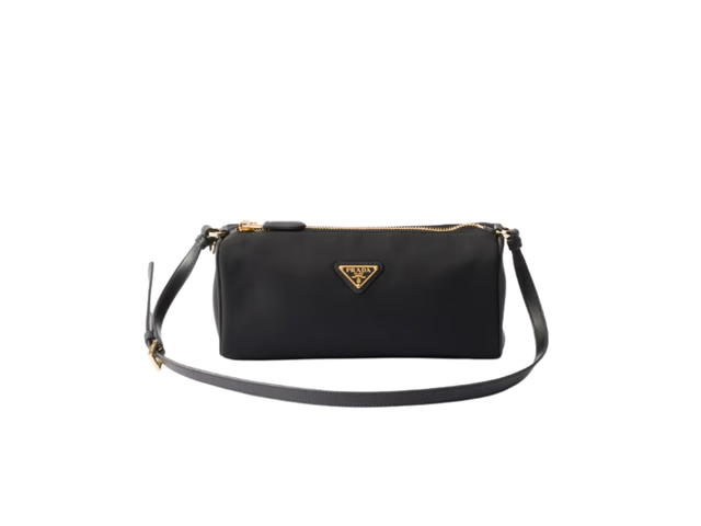 Prada Prada Re-Nylon Pouch In Enameled Metal Triangle Logo With Adjustable Leather Handle Black - view 1