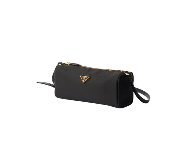 Prada Prada Re-Nylon Pouch In Enameled Metal Triangle Logo With Adjustable Leather Handle Black - view 2