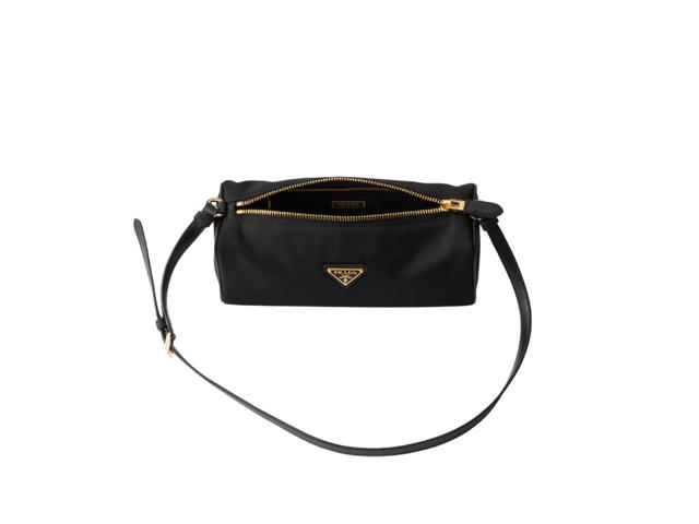 Prada Prada Re-Nylon Pouch In Enameled Metal Triangle Logo With Adjustable Leather Handle Black - view 4